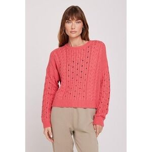 Spiritual Gangster Gemma Cable Knit Sweater Coral Alpaca Merino Medium Cozy Crop
